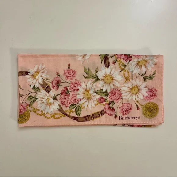 Vintage Burberrys Floral Cotton Handkerchief – Blush Pink - Picture 4 of 8